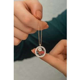 Nereze 925 Ayar Gümüş Manolya Çiçeği Uğur Böceği Kadın Kolye