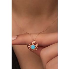 Nereze 925 Ayar Gümüş Mavi Opal Taşlı Yengeç Kolye