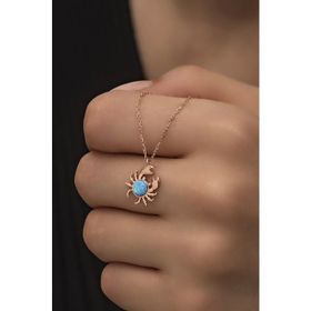 Nereze 925 Ayar Gümüş Mavi Opal Taşlı Yengeç Kolye