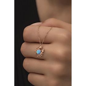 Nereze 925 Ayar Gümüş Mavi Opal Taşlı Yengeç Kolye