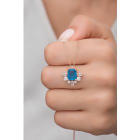 Nereze 925 Ayar Gümüş Mavi Zirkon Taşlı Tasarım Kolye