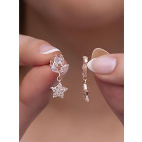 Nereze 925 Ayar Gümüş Mekik Zirkon Taşlı Sallantılı Minik Yıldız Küpe