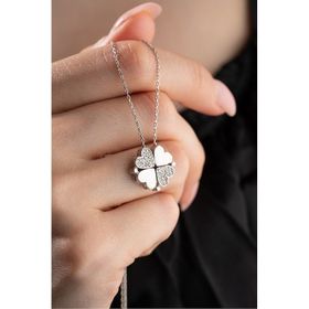 Nereze 925 Ayar Gümüş Mıknatıslı Ayrılabilir Rodyumlu Yonca Kolye