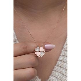 Nereze 925 Ayar Gümüş Mıknatıslı Ayrılabilir Rose Yonca Kadın Kolye