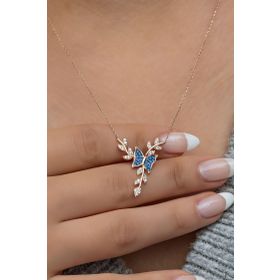 Nereze 925 Ayar Gümüş Minik Mavi Daldaki Kelebek Kolye