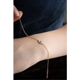 Nereze 925 Ayar Gümüş Minimal Gold Kaplama Nazar Göz Bileklik