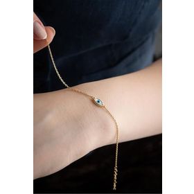 Nereze 925 Ayar Gümüş Minimal Gold Kaplama Nazar Göz Bileklik