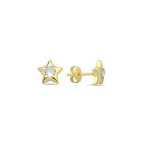 Nereze 925 Ayar Gümüş Minimal Gold Tektaş Yıldız Küpe
