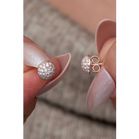 Nereze 925 Ayar Gümüş Minimal Zirkon Taşlı Rose Top Küpe