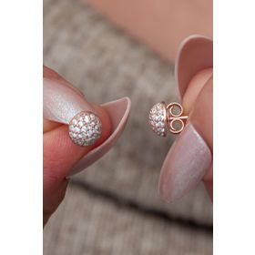 Nereze 925 Ayar Gümüş Minimal Zirkon Taşlı Rose Top Küpe