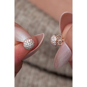 Nereze 925 Ayar Gümüş Minimal Zirkon Taşlı Rose Top Küpe