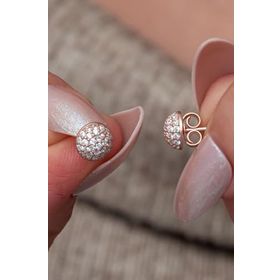Nereze 925 Ayar Gümüş Minimal Zirkon Taşlı Rose Top Küpe
