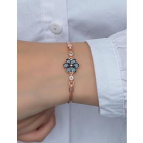 Nereze 925 Ayar Gümüş Mistik Topaz Taşlı 6 Yaprak Çiçek Bileklik