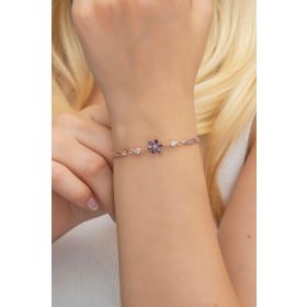 Nereze 925 Ayar Gümüş Mor Taşlı Lotus Çiçeği Bileklik