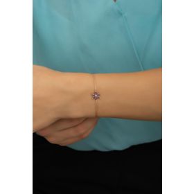 Nereze 925 Ayar Gümüş Mor Taşlı Lotus Çiçeği Bileklik