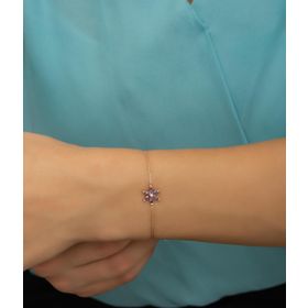 Nereze 925 Ayar Gümüş Mor Taşlı Lotus Çiçeği Bileklik