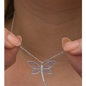 Nereze 925 Ayar Gümüş Mor Zirkon Taşlı Yusufcuk Model Kolye