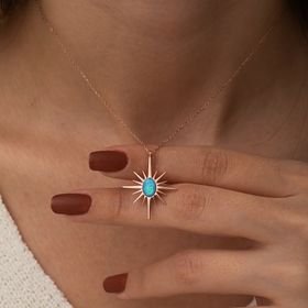 Nereze 925 Ayar Gümüş Opal Taşlı Kutup Yıldızı Kadın Gümüş Kolye