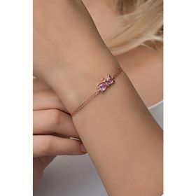 Nereze 925 Ayar Gümüş Pembe Taşlı Kedi Bileklik
