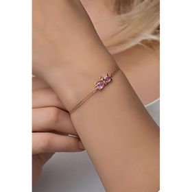 Nereze 925 Ayar Gümüş Pembe Taşlı Kedi Bileklik