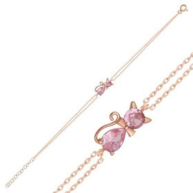 Nereze 925 Ayar Gümüş Pembe Taşlı Kedi Bileklik