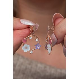 Nereze 925 Ayar Gümüş Pembe Taşlı Manolya Çiçeği Kelebek Detay Küpe