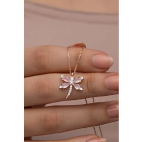 Nereze 925 Ayar Gümüş Pembe Zirkon Taşlı Yusufcuk Kolye