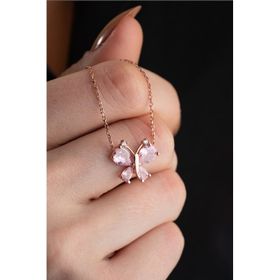 Nereze 925 Ayar Gümüş Pembe Zirkon Taşlı Yusufcuk Kolye