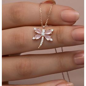 Nereze 925 Ayar Gümüş Pembe Zirkon Taşlı Yusufcuk Kolye