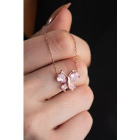 Nereze 925 Ayar Gümüş Pembe Zirkon Taşlı Yusufcuk Kolye