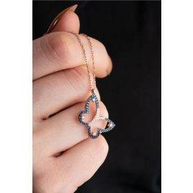 Nereze 925 Ayar Gümüş Renk Geçişli Işıltılı Kelebek Kolye