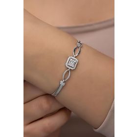 Nereze 925 Ayar Gümüş Rodyum Kaplama Balık Sırtı Zincirli Baget Taşlı Tektaş Bileklik
