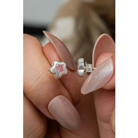 Nereze 925 Ayar Gümüş Rodyum Kaplama Pembe Taşlı Yıldız Küpe