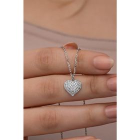 Nereze 925 Ayar Gümüş Rodyum Kaplama Zirkon Taşlı Minimal Kalp Kolye