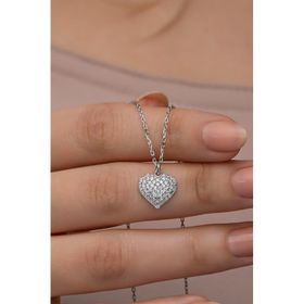 Nereze 925 Ayar Gümüş Rodyum Kaplama Zirkon Taşlı Minimal Kalp Kolye