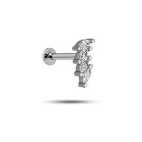 Nereze 925 Ayar Gümüş Rodyumlu Sıralı Damla Zirkon Taşlı Tragus Piercing