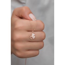 Nereze 925 Ayar Gümüş Rose 4 Kalpli Yonca Kolye