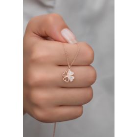 Nereze 925 Ayar Gümüş Rose 4 Kalpli Yonca Kolye
