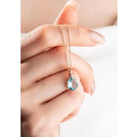 Nereze 925 Ayar Gümüş Rose Aquamarin Damla Tektaş Kolye
