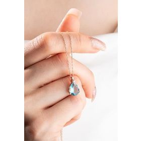 Nereze 925 Ayar Gümüş Rose Aquamarin Damla Tektaş Kolye