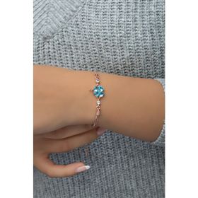 Nereze 925 Ayar Gümüş Rose Aquamarin Taşlı Yonca Model Bileklik