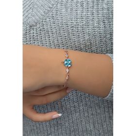 Nereze 925 Ayar Gümüş Rose Aquamarin Taşlı Yonca Model Bileklik