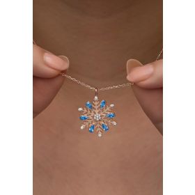Nereze 925 Ayar Gümüş Rose Kaplama Aquamarin Taşlı Kartanesi Kolye