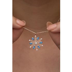 Nereze 925 Ayar Gümüş Rose Kaplama Aquamarin Taşlı Kartanesi Kolye