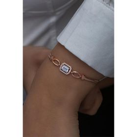 Nereze 925 Ayar Gümüş Rose Kaplama Balık Sırtı Model Tektaş Bileklik