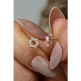 Nereze 925 Ayar Gümüş Rose Kaplama Minimal Altıgen Model Küpe