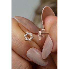 Nereze 925 Ayar Gümüş Rose Kaplama Minimal Altıgen Model Küpe