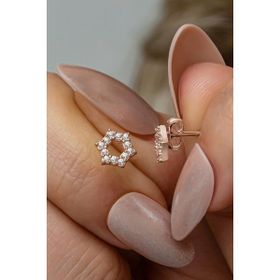 Nereze 925 Ayar Gümüş Rose Kaplama Minimal Altıgen Model Küpe