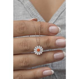 Nereze 925 Ayar Gümüş Rose Kaplama Minimal Mineli Papatya Kadın Kolye