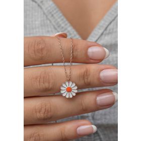 Nereze 925 Ayar Gümüş Rose Kaplama Minimal Mineli Papatya Kadın Kolye